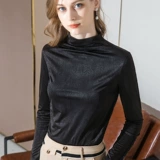 Элегантная эластичная приятная телу шелковистая спортивная одежда, осенний лонгслив, высокий воротник, облегающий крой