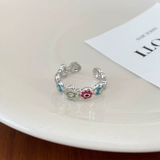 Безразмерное небольшое дизайнерское изысканное летнее кольцо, в цветочек, серебро 925 пробы