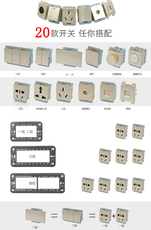 Розетка 118型香槟金拉丝 电视电脑二插十孔 电视电脑六孔电源插座面板