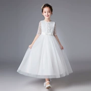 Cô gái gạc trắng váy đoạn dài tay áo trẻ em của trang phục đàn piano máy chủ ăn mặc cậu bé lớn cô gái cổ tích công chúa váy