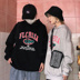 90s Mỹ phong cách đường phố thư tay dài cộng với áo len nhung nam và nữ bf phong cách hip hop áo khoác thể thao hoodie nam Áo len