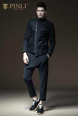 PINLI sản phẩm đen jacquard cổ áo cổ áo slim bông dây kéo áo khoác Hàn Quốc phiên bản của xu hướng mùa thu quần áo B173605428 áo khoác bomber Bông