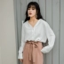 Áo sơ mi cộc tay nữ mùa thu 2018 mới dài tay lỏng lẻo Hàn Quốc Hồng Kông nếm sơ mi lười cổ áo kiểu Hàn Quốc