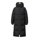 Длинный пуховик, черные бархатные джинсы с начесом, куртка для влюбленных, средней длины, коллекция 2023, утиный пух