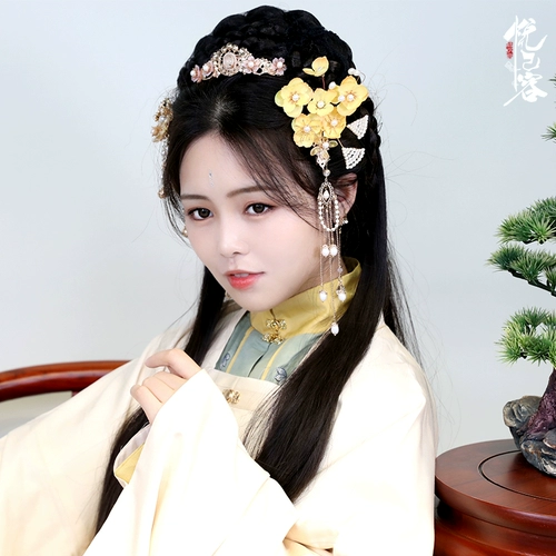 Yue Jirong Классический ветровый шелковый цветок головных горлонок, текущих ежедневную девушку, фей ханфу с фай -фай [huang jiao'e]