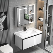 tủ gương lavabo Mới dày không gian nhôm phòng tắm tủ kết hợp căn hộ nhỏ chậu rửa phòng tắm tủ rửa bàn gốm tích hợp lưu vực tủ gương treo phòng tắm tủ gương phòng tắm có đèn