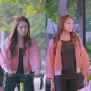 Ngọt ngào crit Guan Xiaoyu Fang Yu với cùng một đoạn áo khoác màu hồng ngắn loose casual áo sơ mi nữ áo khoác đồng phục bóng chày
