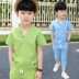 Quần áo trẻ em cậu bé mùa hè phù hợp với 2018 trẻ em mới của mùa hè trẻ em quần áo trẻ em lớn bông và vải lanh ngắn tay áo hai mảnh Hàn Quốc phiên bản Phù hợp với trẻ em