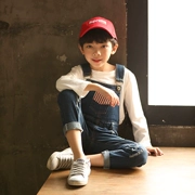 Bé trai denim bib mùa xuân và mùa thu Trẻ em Hàn Quốc mặc quần mảnh bé trai treo trẻ em lớn 10 tuổi 13 - Quần jean