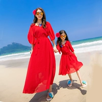2019 mẹ và phụ nữ mới ăn mặc váy mỏng đi biển bên bờ biển kỳ nghỉ boho cha-con váy dài mùa hè - Trang phục dành cho cha mẹ và con shop quần áo trẻ em