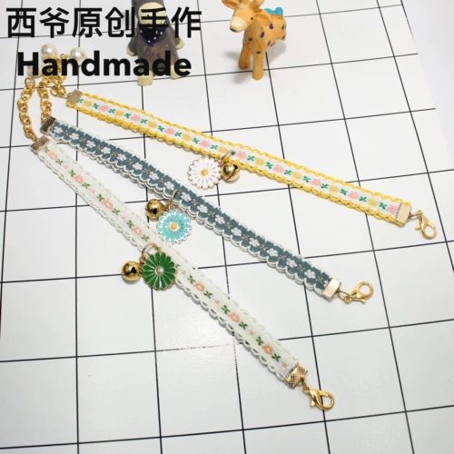 Оригинальный летний колокольчик, ожерелье, регулируемый чокер, кошки и собаки, домашний питомец, с вышивкой, в цветочек