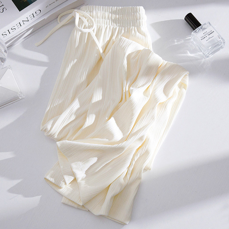 High-waisted, sagging ice silk wide-leg pants for women's summer, thin, loose, straight-leg floor-length pants, laid-back, sporty and casual long pants details Picture