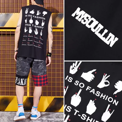 Quốc gia tide thương hiệu xu hướng cử chỉ in ấn mẫu vest không tay mồ hôi vest hiphop hip-hop triều nam thoáng khí vest áo ba lỗ Lót