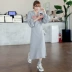 Quần áo Handu 2019 Phụ nữ Hàn Quốc mùa thu cổ chữ V dài tay thắt eo một chữ cộng với váy nhung EK8692 - A-Line Váy