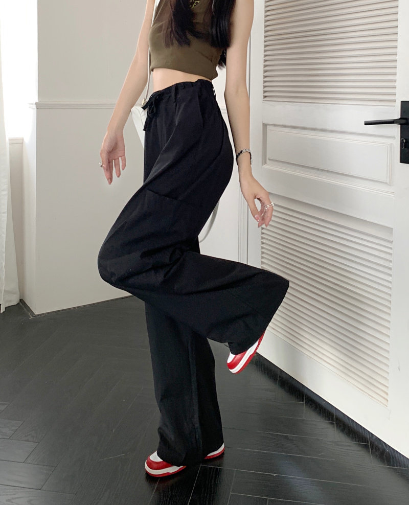 Autumn grey wide-leg casual pants for petite women, high-waisted and slimming skinny workwear pants, summer straight-leg pants Specification image
