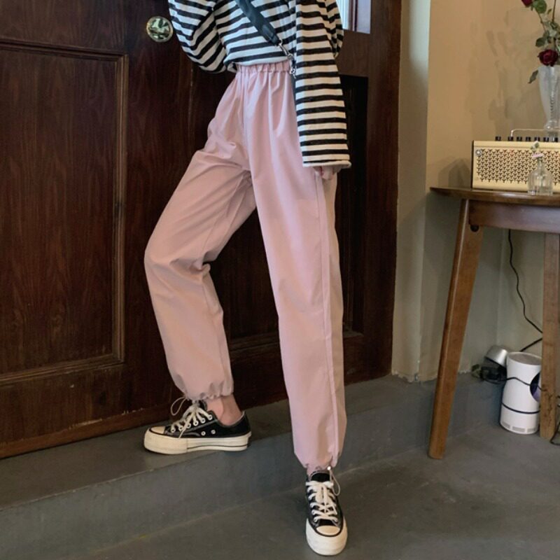 Sanmu Zi Fast Fashion Women's Wear ~ Apricot-colored versatile tight-fitting casual pants, Korean-style high-waisted slimming workwear pants, sportswear pants details Picture