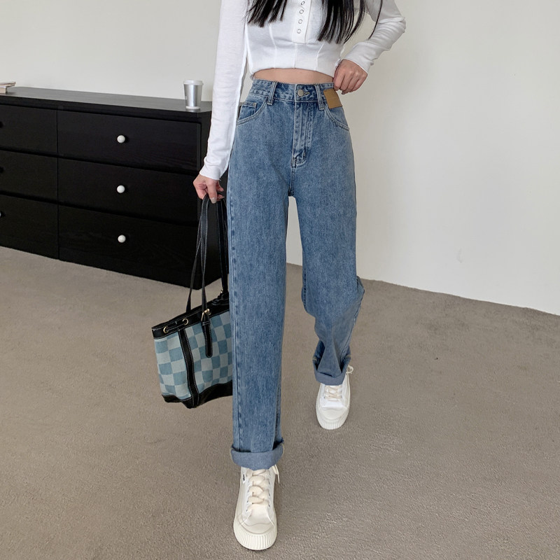 Dark blue women's loose high-waisted wide-leg pants 2022 summer new style black slimming straight-leg jeans Application Scenario