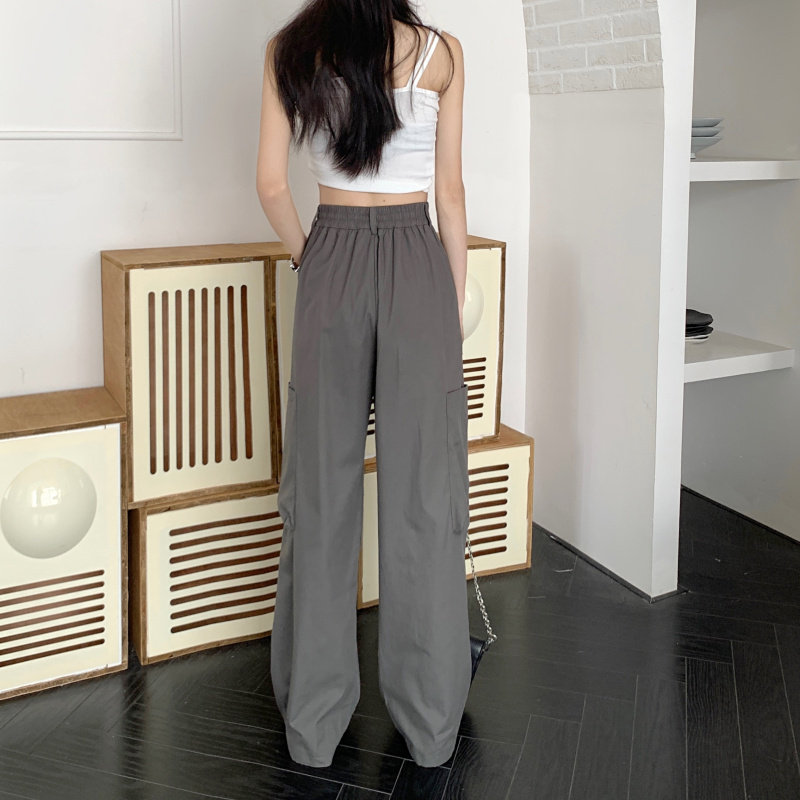 Autumn grey wide-leg casual pants for petite women, high-waisted and slimming skinny workwear pants, summer straight-leg pants Application Scenario
