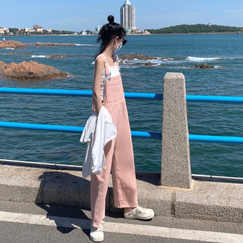 Summer women's wide-leg straight-leg pants, children's petite high-waisted denim overalls, spring and autumn loose, niche slimming long pants Application Scenario