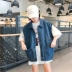 2018 mùa hè mới đa năng ve áo đơn ngực vá túi lỏng phần dài denim sinh viên vest phụ nữ Hàn Quốc quần áo shop quần áo nữ Áo vest