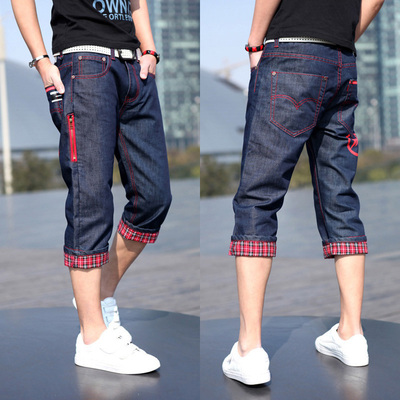 Cắt quần quần short nam jeans mùa hè thanh niên Slim Hàn Quốc phiên bản của xu hướng 7 điểm quần nam năm điểm quần nam Cao bồi