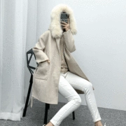 Áo khoác cashmere hai mặt của phụ nữ Hàn Quốc có thể tháo rời con cáo lông lớn cổ áo lỏng lẻo áo khoác len mỏng - Áo len lót đôi