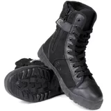 Черные высокие тканевые тактические сапоги, высокая талия