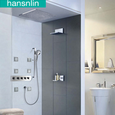 Термостатический набор 黑森林暗装嵌入墙式恒温淋浴花洒套装隐藏吸顶天幕增压出水带侧喷