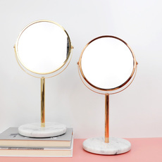 Зеркало 北欧轻奢ins大理石化妆镜子台式桌面圆形金色公主镜双面镜梳妆