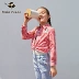 Minipeace Taiping Bird Children mặc Loose Pine Thêu Patch Màu đỏ và trắng Kẻ sọc dài tay áo Anh gió - Áo sơ mi