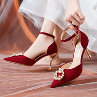 Красные летние свадебные туфли, обувь для невесты из жемчуга на высоком каблуке, коллекция 2023, китайский стиль