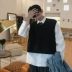 Áo len không tay nam cổ chữ V đan áo vest nam mùa thu Hàn Quốc Loose Casual Canvas Trend Trend Jacket áo khoác len nam trung niên Dệt kim Vest