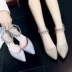 2018 mùa hè Hàn Quốc hoang dã xám cao gót giày của phụ nữ singles giày khóa rỗng dép từ khóa thô với giày nhọn