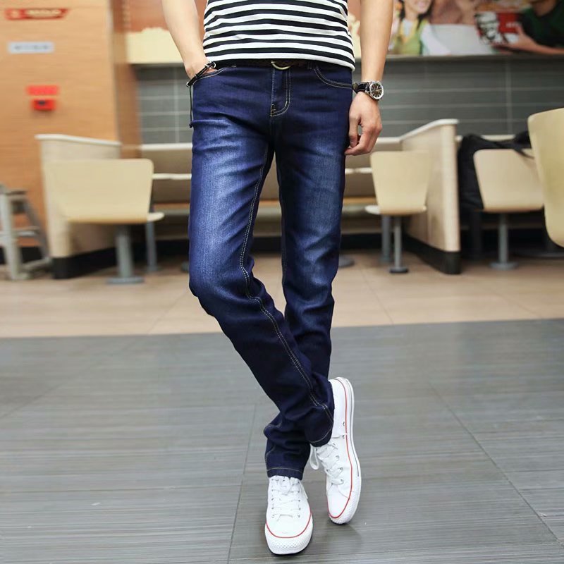 Pure Blue Jeansautumn Nine points Straight tube Jeans male Chaopai easy Korean version schoolboy trousers ins Port style Wide leg pants male trend