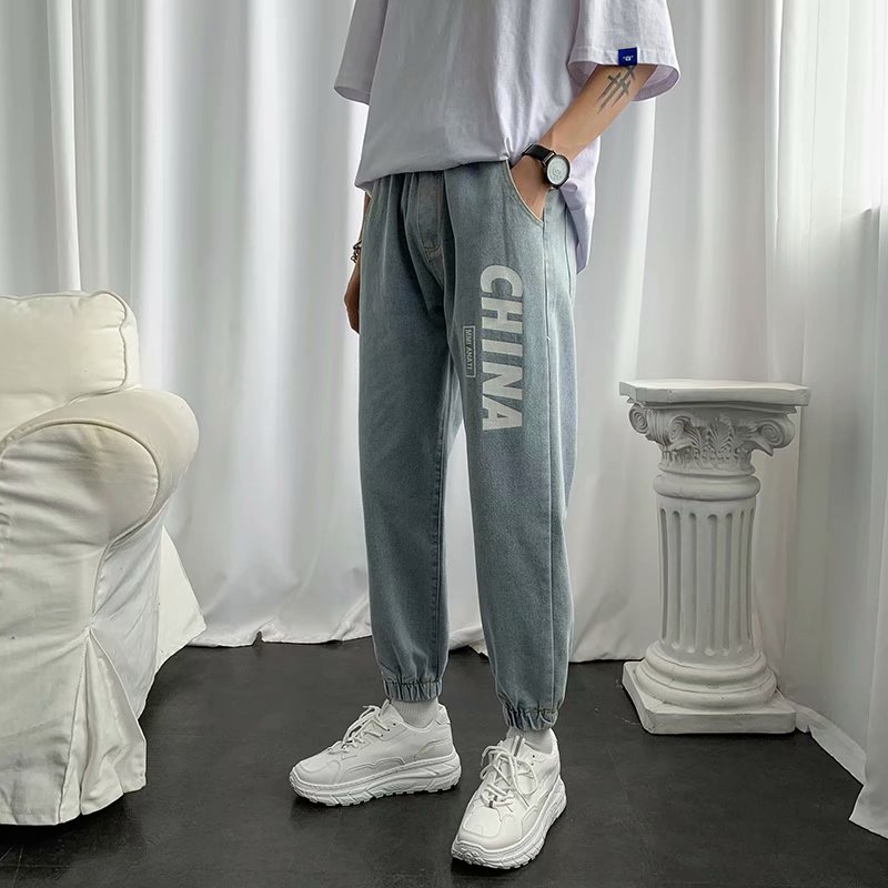 710 & Blueautumn Nine points Straight tube Jeans male Chaopai easy Korean version schoolboy trousers ins Port style Wide leg pants male trend