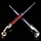 Сейко традиционная старая модная твердая древесина с длинным сухим дымовыми стержнями сухой дымовой мешок горшок с ручной медной медной двойной двойной трубной пистолет Подлинная бесплатная доставка