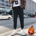 Mùa đông lỏng lẻo và quần yếm cashmere quần âu quần nam Hàn Quốc quần hip hop thẳng quần nam quần chín xu