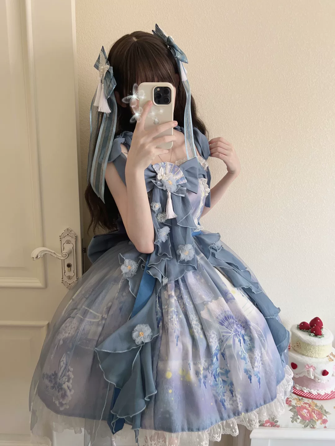 [Spot] [Flower Moon Night] Китайский стиль шифон принт Лолита JSK бобовое молочное мороженое лолита