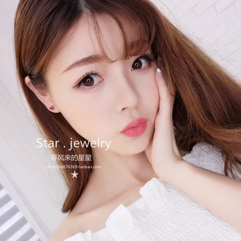 Jewelry, ruby earrings heart-shaped jade, silver 925 sample