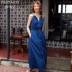 Mùa hè Hàn Quốc chic retro quây ngọt dây đai eo denim váy đơn ngực kỳ nghỉ dây đeo váy