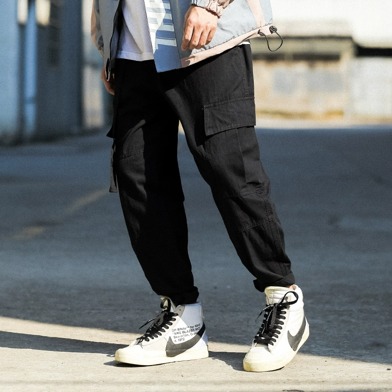 DUMB quần áo nam mùa thu Nhật Bản màu rắn overalls quần giản dị retro thanh niên lỏng lẻo quần thẳng quần dài nam - Quần tây thường
