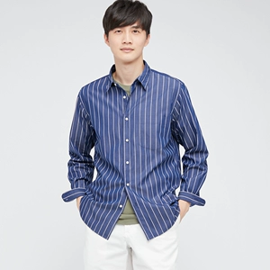 Uniqlo Мужская высокая качественная труба с полосатой хлопчатобумажной рубашкой (длинные рукава) 436429 Uniqlo