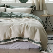 Bộ giường bốn mảnh Aberdeen Bắc Âu Tương phản đơn giản màu rắn chất lượng cao 60 Tencel lyocell sợi 4 miếng - Bộ đồ giường bốn mảnh