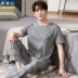 Pyjama nam cotton mùa hè quần ngắn tay phần mỏng cỡ lớn phục vụ tại nhà nam cotton nửa tay mùa hè mới áo thun nam polo Áo phông ngắn