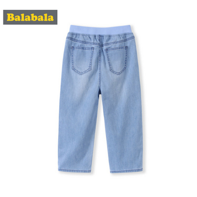 [Cửa hàng giao hàng] Quần trẻ em Barabara cho bé gái lớn 2019 váy mùa hè lỗ denim cắt quần - Quần jean quần jean ống rộng cho bé gái Quần jean