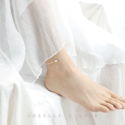 Vòng chân bạc nữ 925 sterling phiên bản Hàn Quốc của đơn giản mắt cá chân chuỗi vuông chải chuốt bạn gái sinh viên thiết kế thích hợp cá tính - Vòng chân
