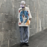 Брендовая японская мультяшная футболка в стиле хип-хоп для влюбленных, короткий рукав, оверсайз