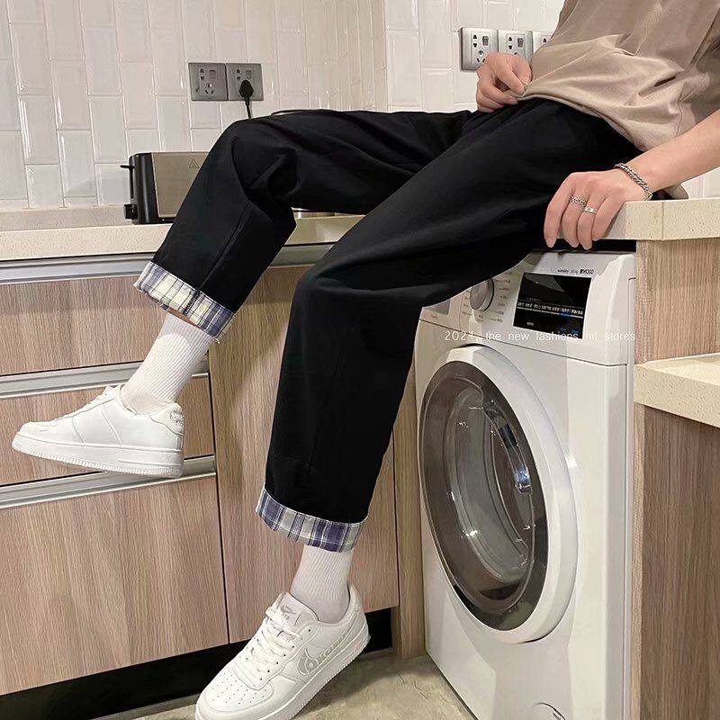 Cool and stylish men's Korean-style pure cotton spring and autumn American sporty casual pants, ins Hong Kong-style versatile elastic and tight straight long pants Specification image