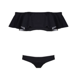 Oceanmystery New Beach Black Ruffle Split Split Swimsuit Женский консервативный купальник бикини горячих источников