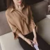 Áo voan 2018 mùa thu mới của phụ nữ phiên bản Hàn Quốc của sinh viên hoang dã nơ cổ chữ V tay áo bảy điểm - Áo sơ mi